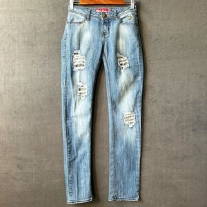 Apple Bottoms Jeans Distressed Denim Embroidery Studded Pockets 90s Y2K-Size 3/4